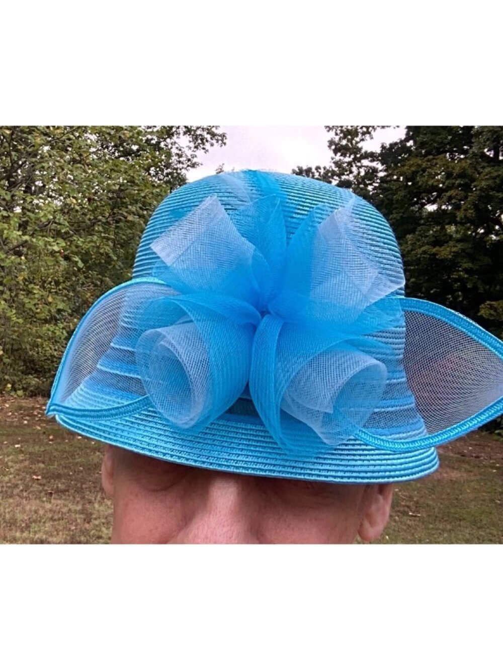 Wide-Brim Blue August Hat Co*Elegant Mesh Bow *Halloween Costume*Cosplay*NWOT